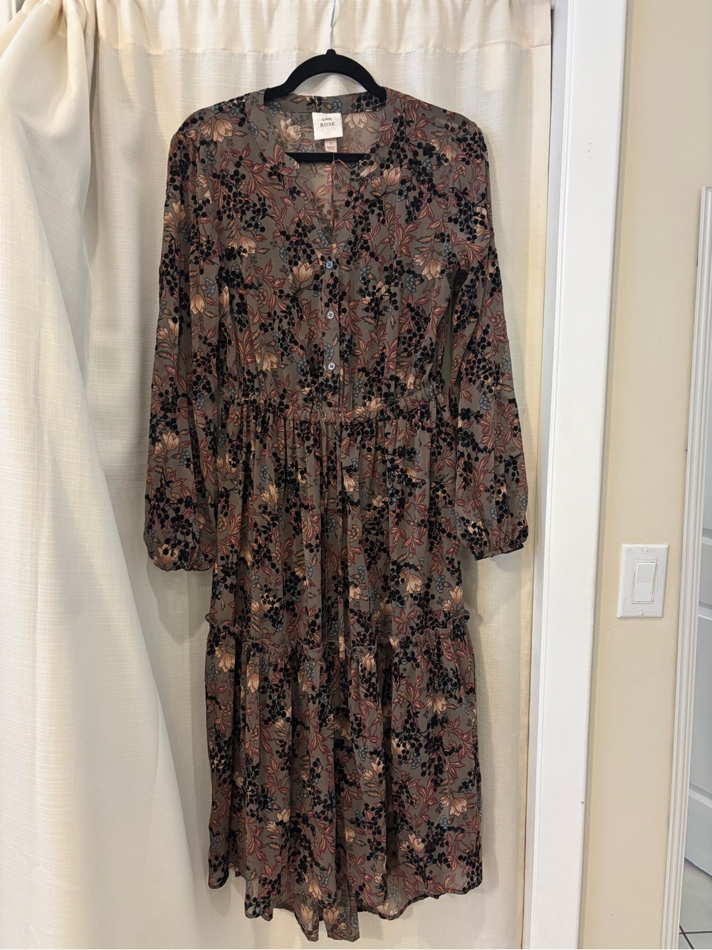 NWT Floral Midi Dress with Velvet Accents